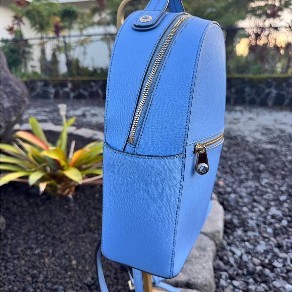 Henri Bendel Blue Saffiano Leather Backpack Gold Hardware - Picture 6 of 14
